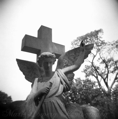 Black and White Cemetery Angel Photo, Holga Photography Print