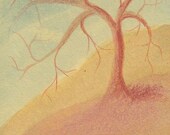 The Tree on the Hill-Original Watercolor Painting/Colored Pencil Drawing