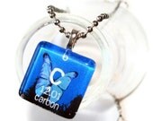 Personalized Women's  Periodic Table Pendant Science Jewelry Chemistry Carbon Butterfly Glass Tile Necklace