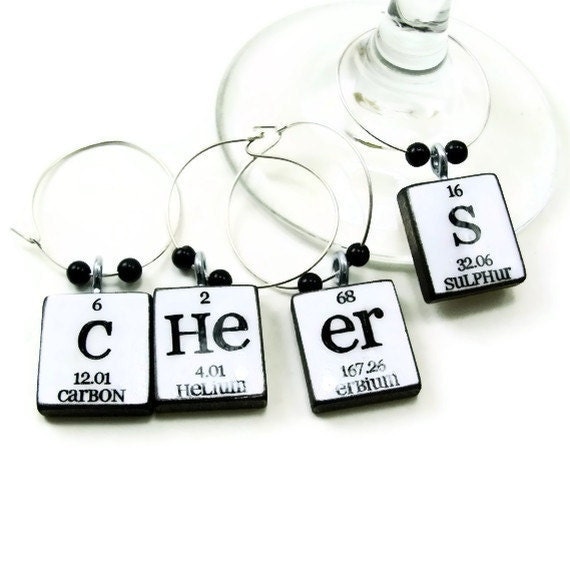 Chemistry Wine Glass Periodic Table Charms for Charming Geeks