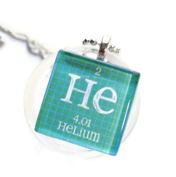 Periodic Table Science Jewelry Helium Green and Blue Glass Chemistry Necklace
