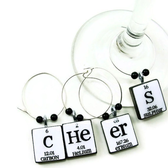 Chemistry Wine Glass Periodic Table Charms for Charming Geeks