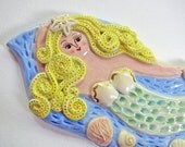 Swimming Mermaid Tile Hand Sculpted Clay
