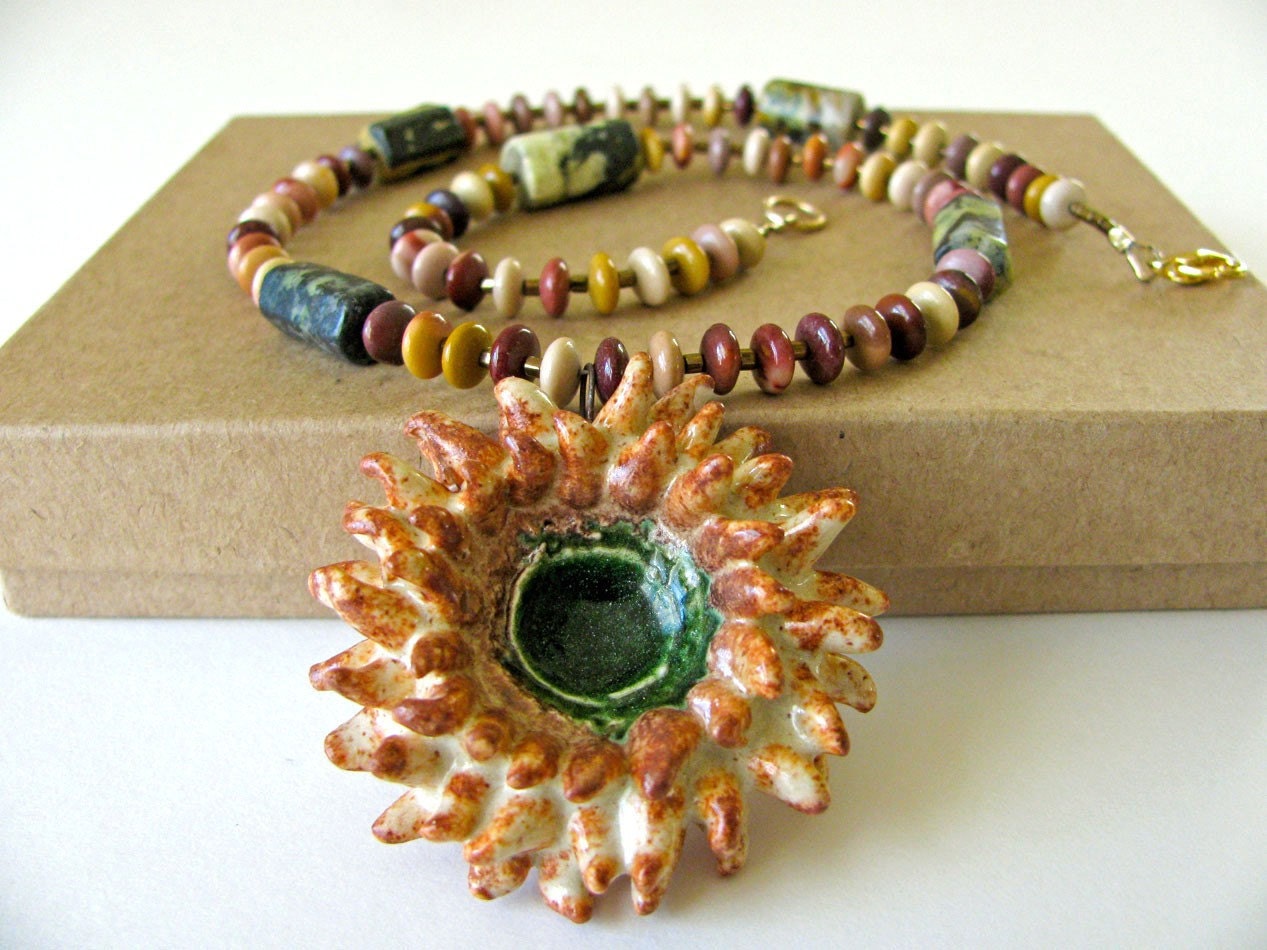 Sea Urchin Necklace Hand Sculpted Clay Pendant - TinaFrancisDesigns