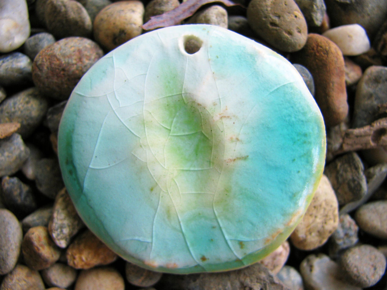 Blue Sea Pendant Hand Sculpted Clay