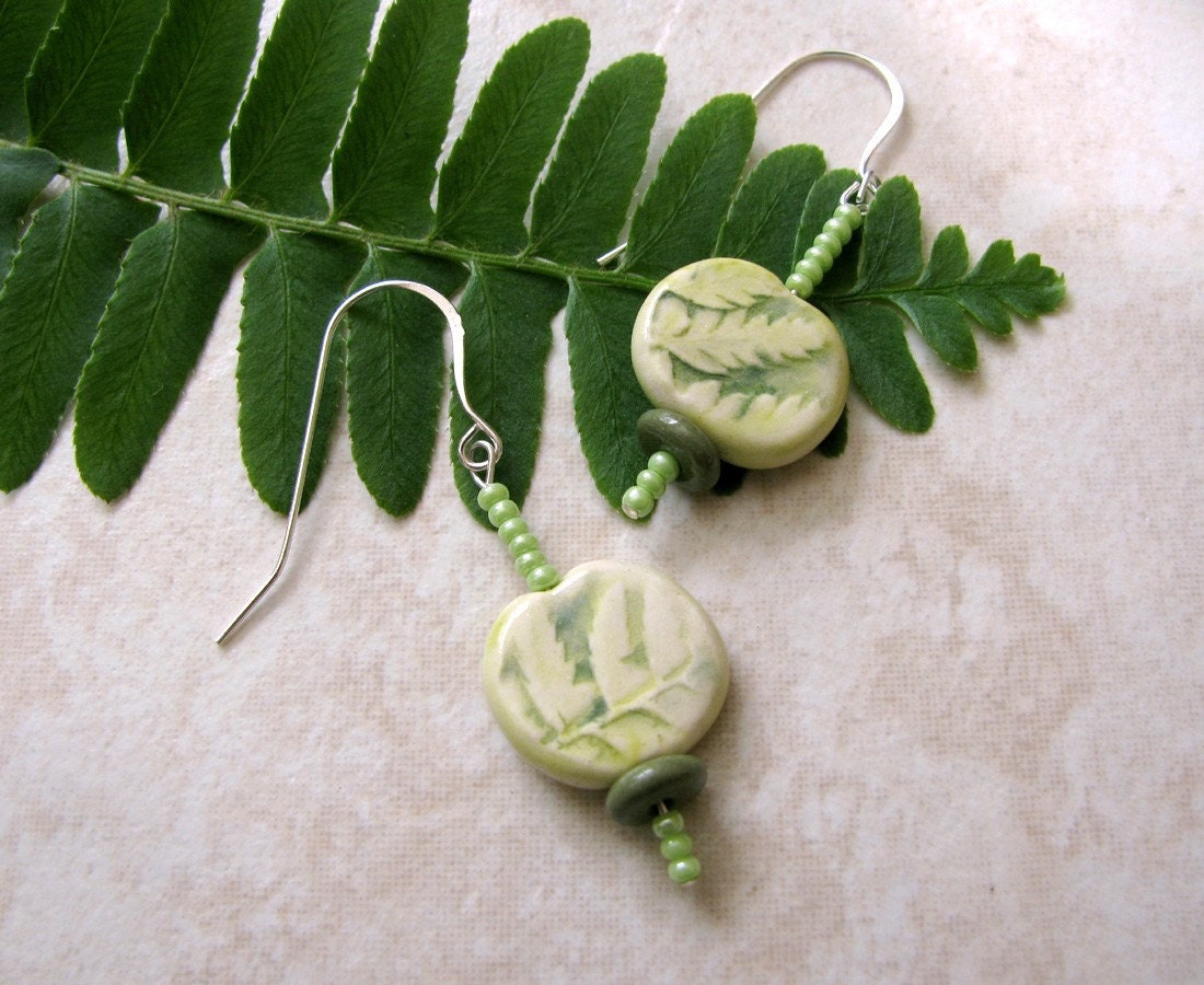 Fern Earrings Handmade Beads