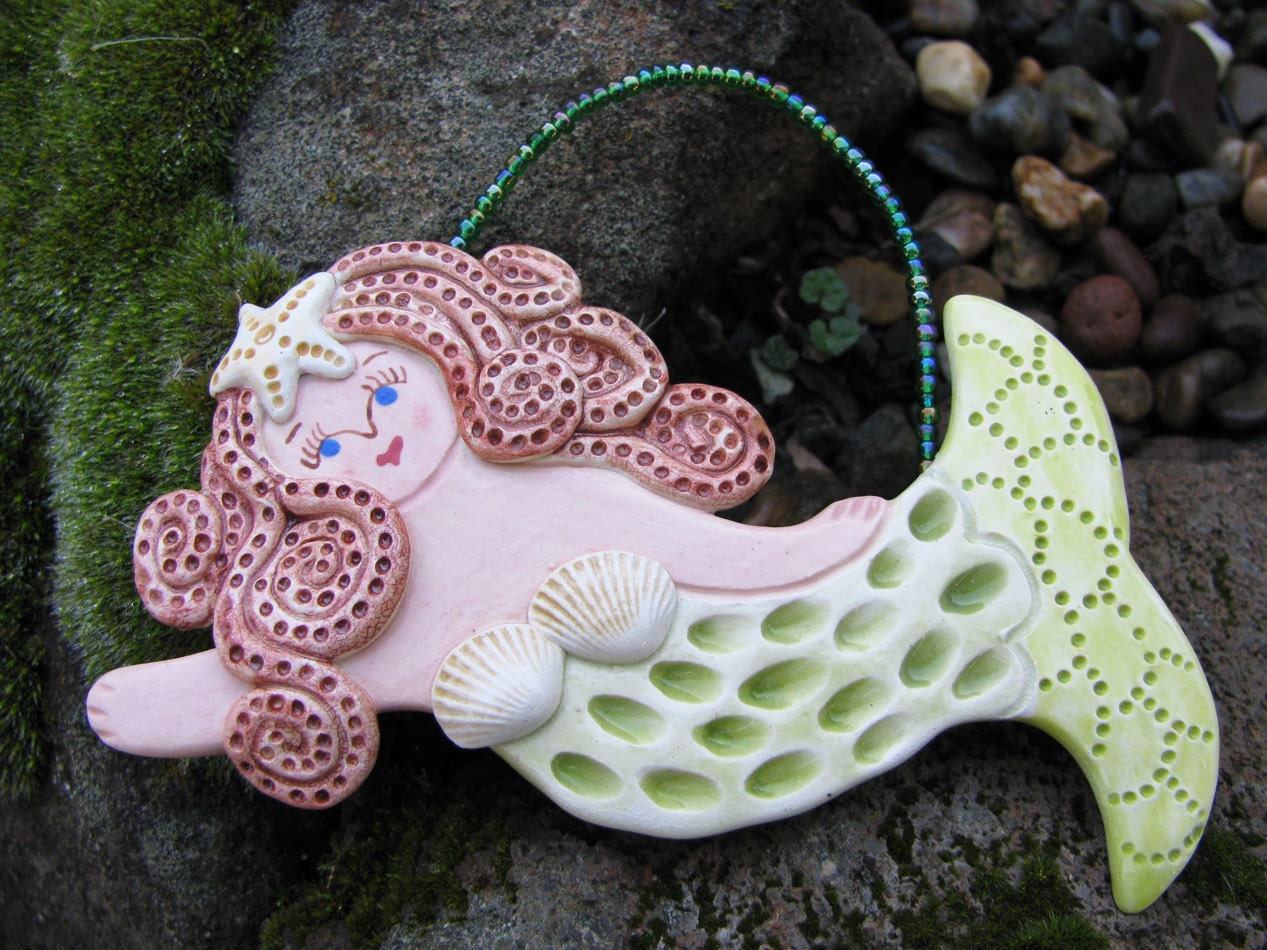 Mermaid Ornament Hand Sculpted clay