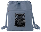 Owl Canvas Cinch Sack Tote Bag Drawstring Backpack College Book Bag, Hand Printed