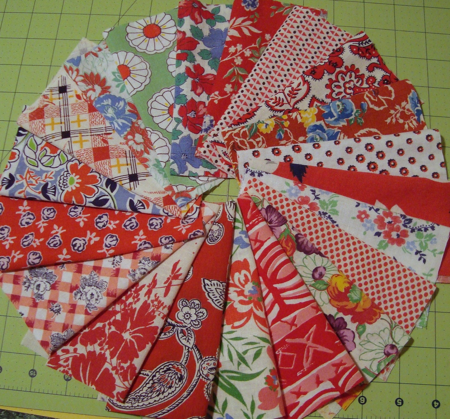 Red Vintage Feedsack Feed Sack Fabrics Charms By