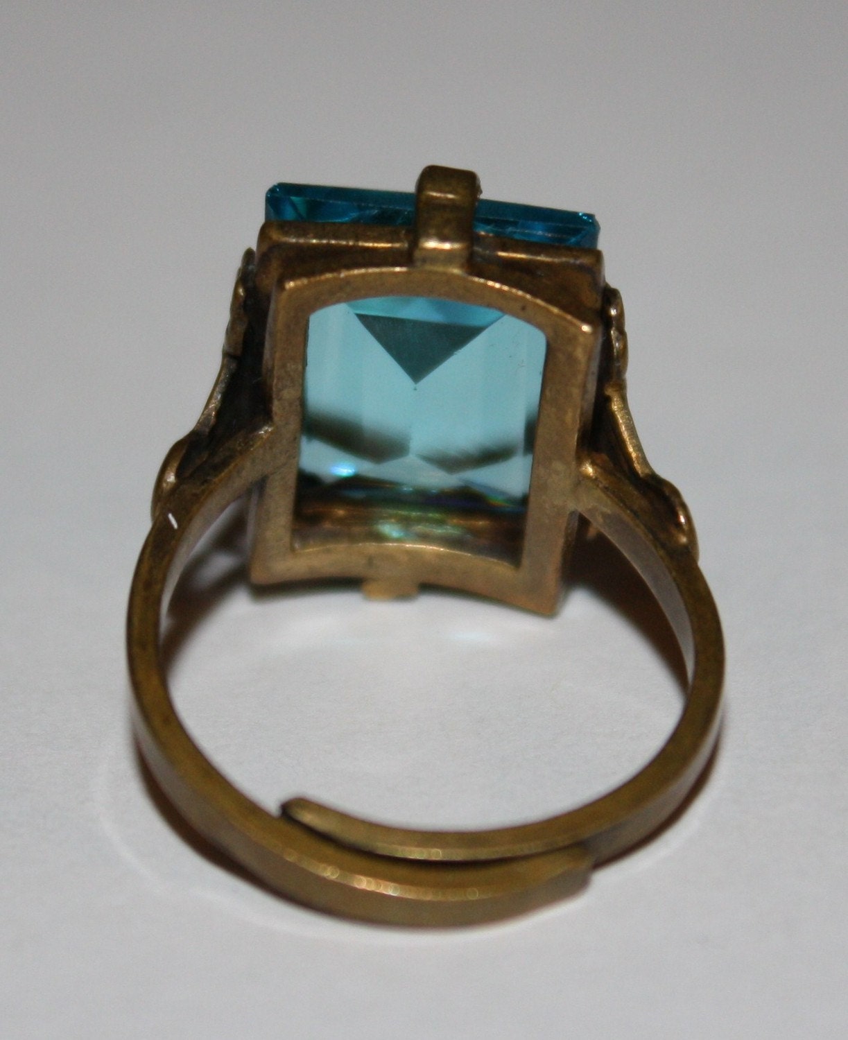 ANTIQUE Edwardian Victorian Blue Zircon Glass Brass Ring