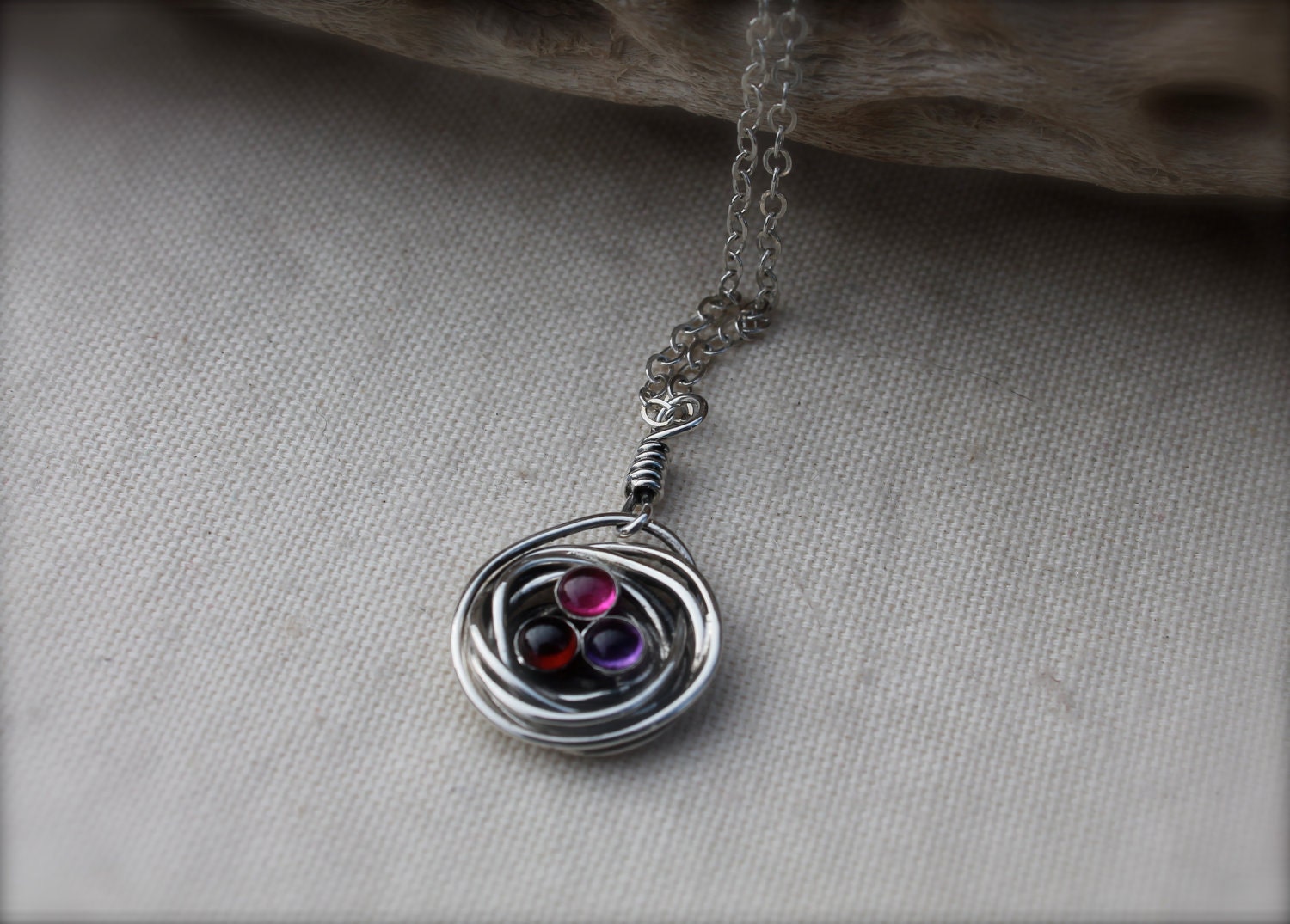 Stones Nest Necklace. Birthstone.Handmade. Mothers Day.  Bird Nest. Custom necklace for mother, grandmother, friends, sisters. Stone nest.