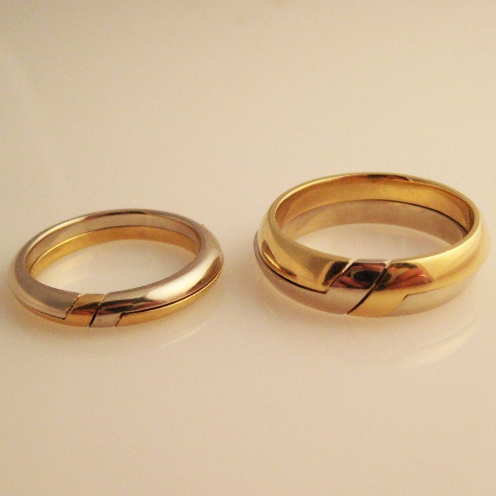 Gemini Twins, Two Gimmal Rings in 18K Yellow and White Gold