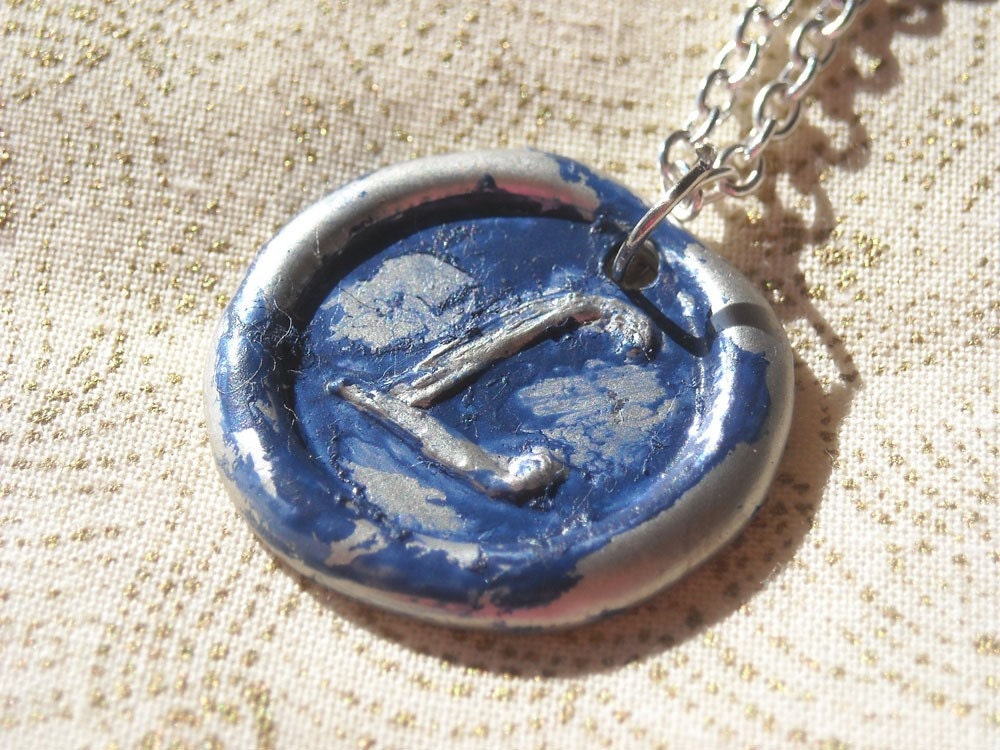 Wax seal pendant with Navy Blue. Sterling Silver Chain You choose the initial A-Z Comes Free shipping By 4 get the 5th free.