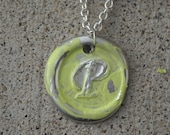 Wax seal pendant in Summer Citrus lime Green. You choose the initial A-Z Comes Free shipping By 4 get the 5th free.