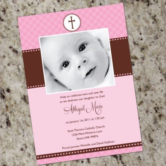 Pink or Blue and Brown Polka Dots - Cute Baptism/Christening Custom Announcements Il_170x135