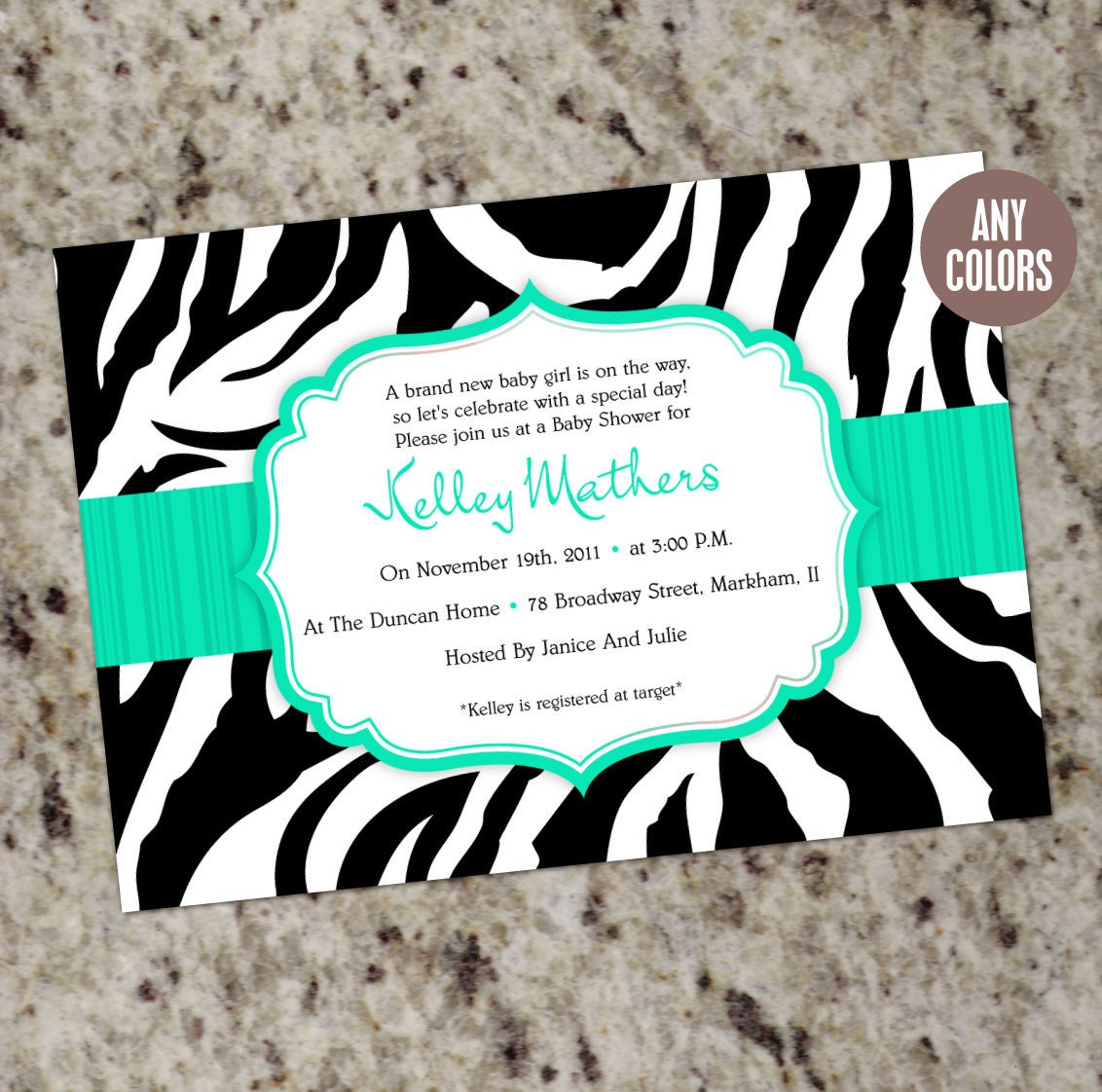 SIMPLY ZEBRA Baby Shower Invitation - Printable Design