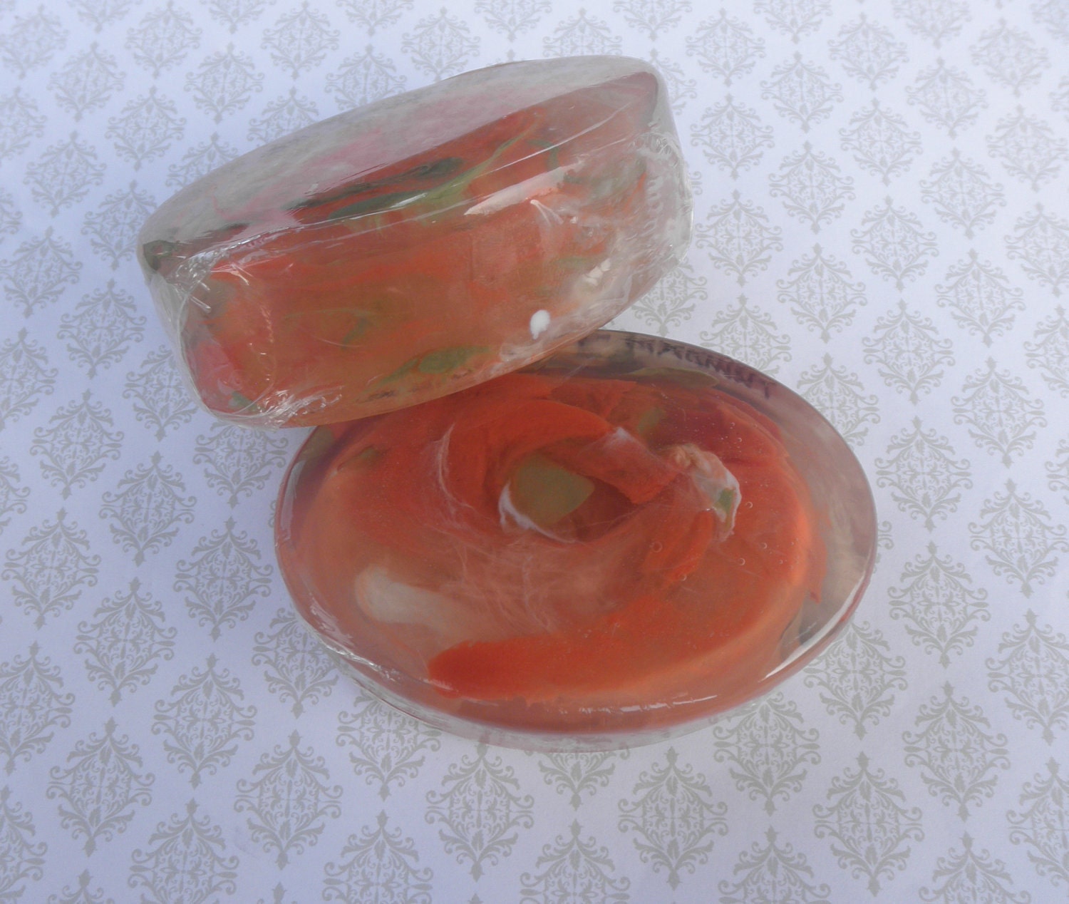 Pumpkin Spice Glycerin Soap in orange, cream, and green marble