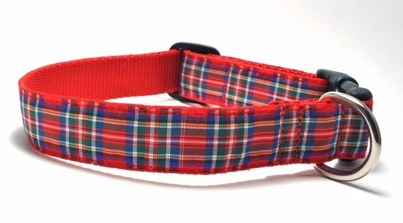 Custom Dog Collar Red Tartan Plaid by 3pooches on Etsy