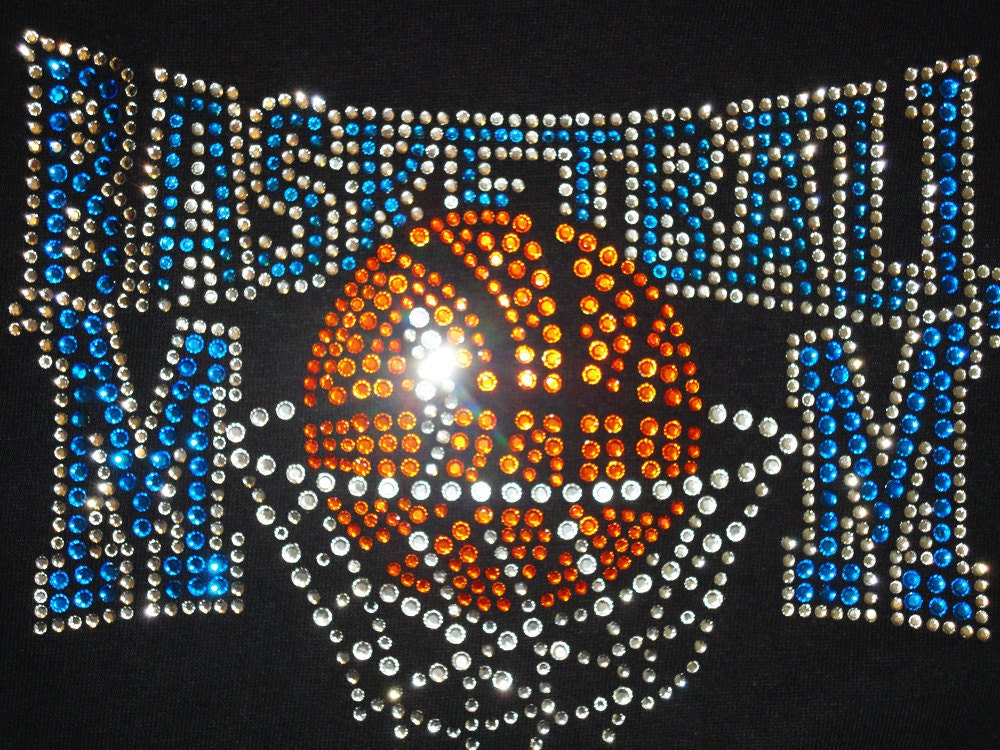 Basketball Rhinestone T-Shirt,Basketball Mom,Clear,Blue,Orange,Mom Tshirts,Sports Tshirts,Sport Bling,Mom Bling,Mom Tshirts