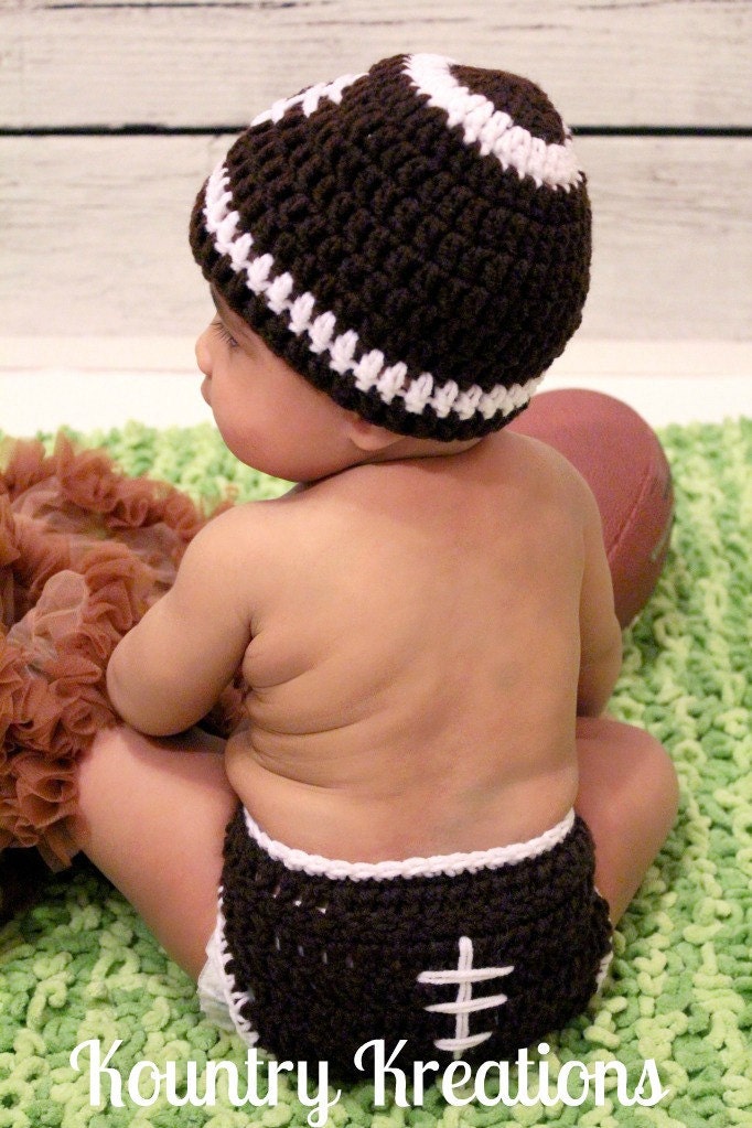 LET'S PLAY Some FOOTBALL Baby Hat and Diaper Cover Set (Ready to Ship)