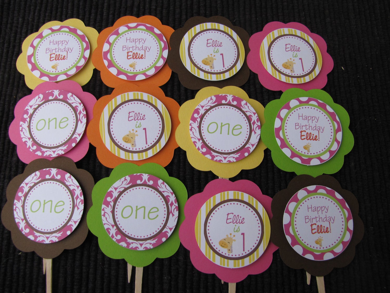 Preppy Giraffe Cupcake Picks - You Choose The Colors