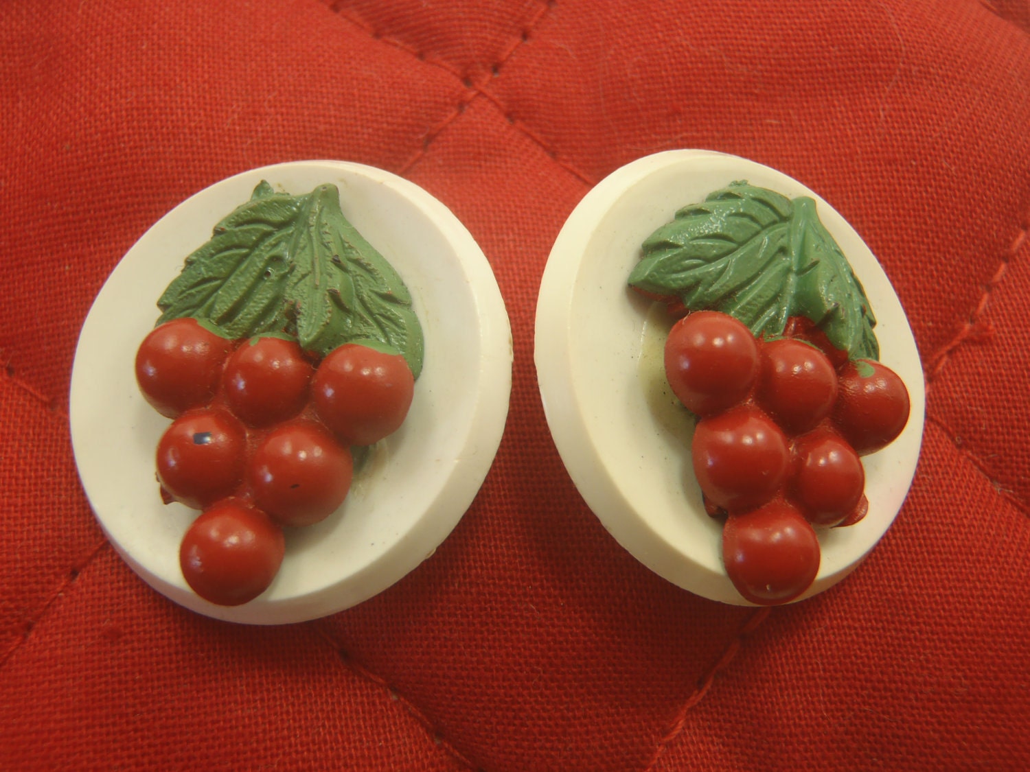 2 Vintage Grape Buttons Red Green White