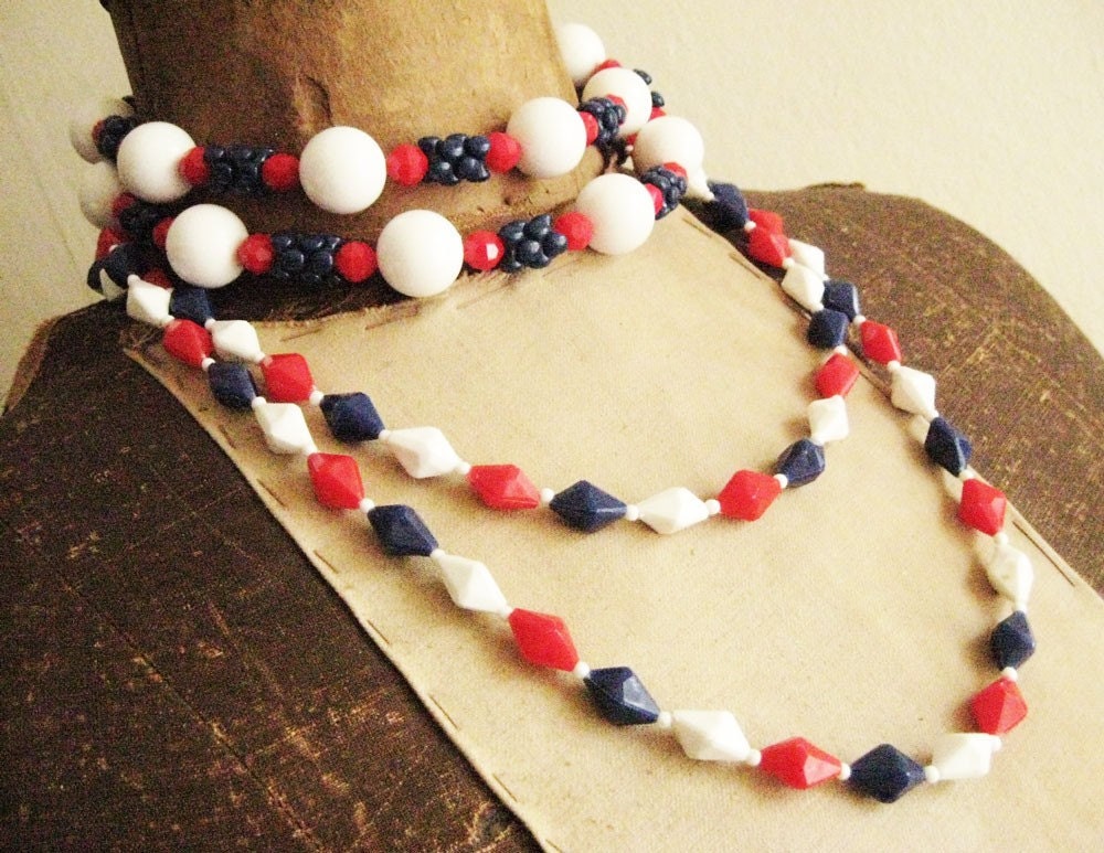 Fun Pair Mod Red White and Blue Necklaces