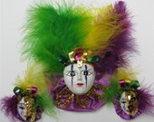 Mardi Gras Mask Fuschia Pin-Earring Set - One of a Kind Design