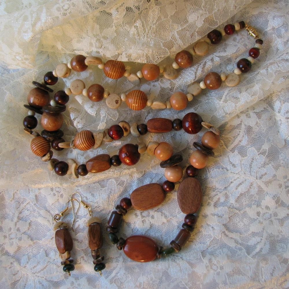 Earthy Delight Jasper and Wood Necklace Set - SALE - 5.00 OFF