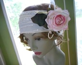 Hair headband wedding fairy costume flapper edwardian pink rose white romantic