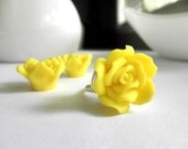 Rose Ring - Size 7.25, Yellow, Lime, Aureolin, Canary, Cute, Bridesmaids, Medium Ring, Pretty, Feminine, Romantic, Lovely, In Love, Modern