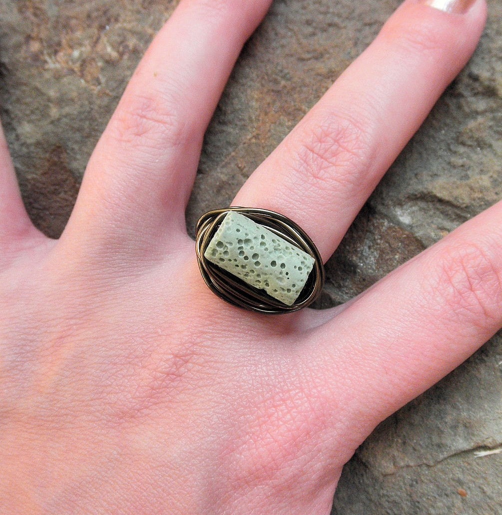 Wire Wrapped RING. To Order - Mint Lava Stone - Lime, Green, Chalk, Green, Celadon, Dollar Bill, Mint, Simple, Spring, Copper, Autumn, Fall