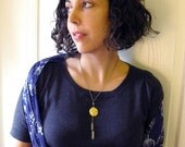 Quartz Compass Necklace - antique gold chain with two raw quartz crystals and a brass compass charm