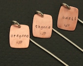 Set of 3 Rectangular Urban Garden Stakes--Copper and Nikel Custom Stamped Herb Markers