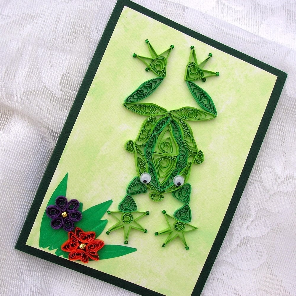 Paper Quilled GREEN FROG Handmade Greeting by EnchantedQuilling