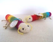 Wool Cat Toy, Catnip and Rattle, Rainbow Cattypillar - felted, organic catnip, kick stick toy, caterpillar