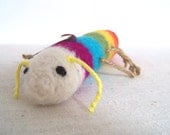 Wool Cat Toy, Valerian and Rattle, Rainbow Cattypillar - felted, organic valerian root, kick stick toy, caterpillar