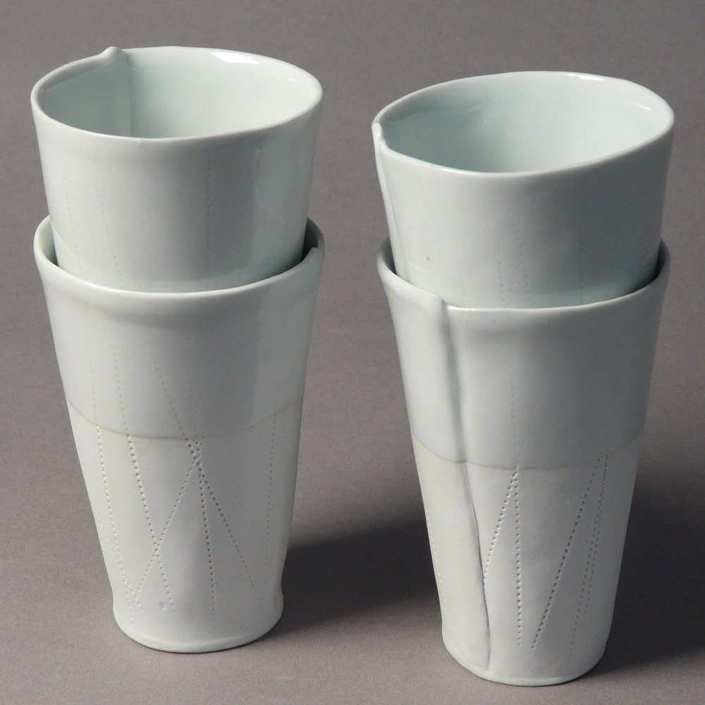 Tumblers -- Set of Four Cups with Embossed Dotted Lines