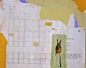 periodic table of cake and calendars - acrylic and collage on woodblock