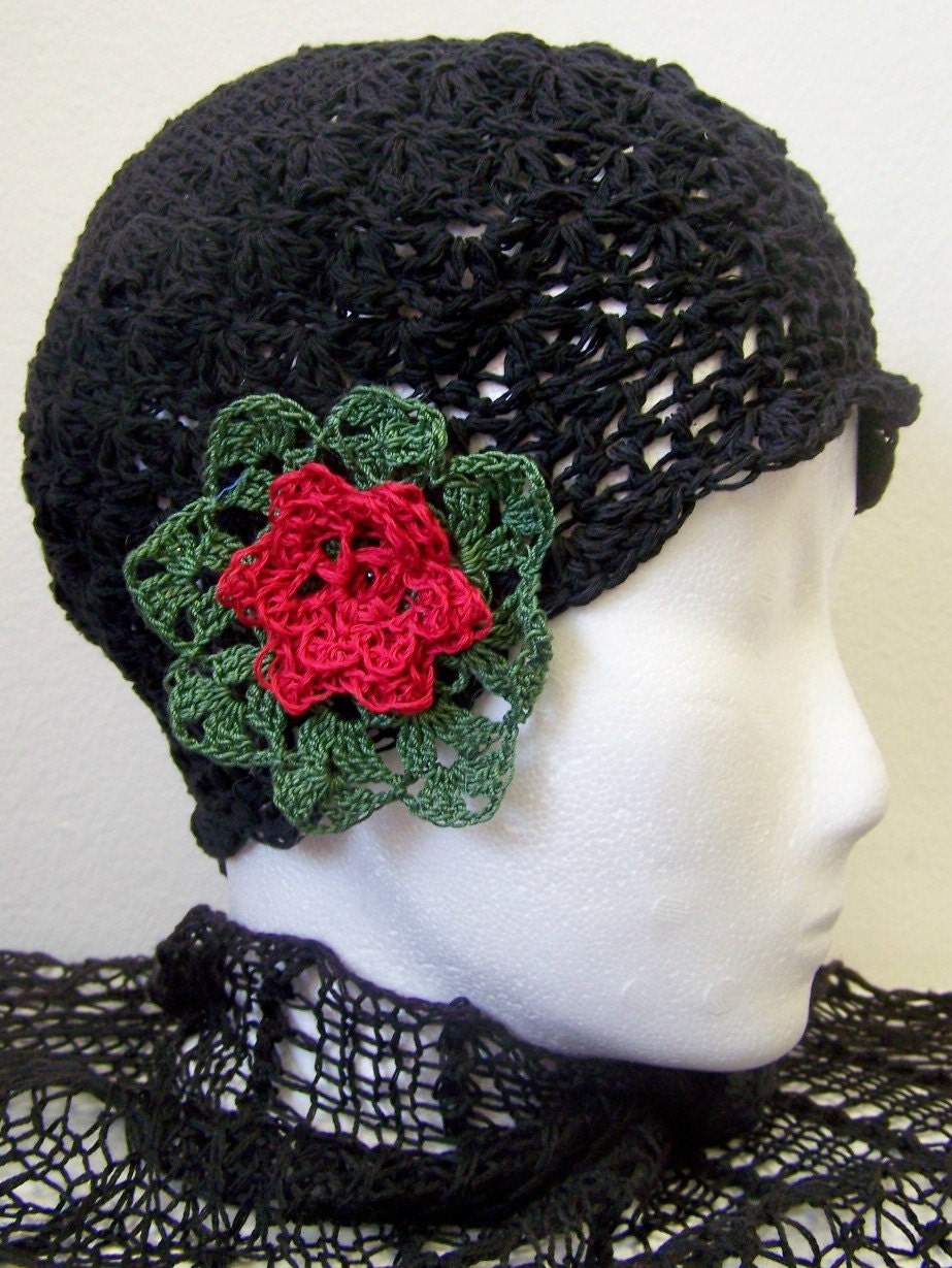 crocheted cloche black cotton