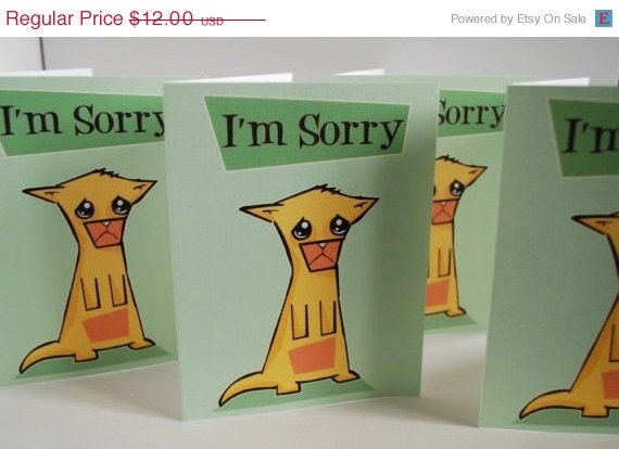 Half Off Sale I'm Sorry Sad Cat Greeting Card Set of 4