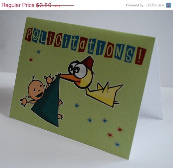 Half Off Sale Congratulations Felicitations Stork New Baby Birth Greeting Card Carte de Souhait
