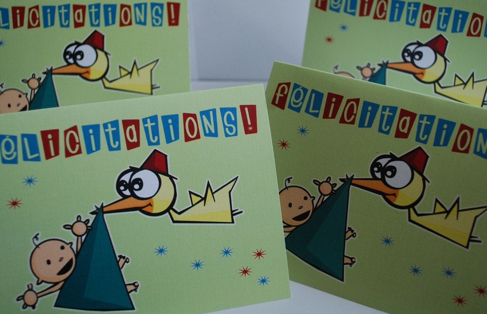 Half Off Sale Congratulations Felicitations Stork New Baby Birth Greeting Card Carte de Souhait
