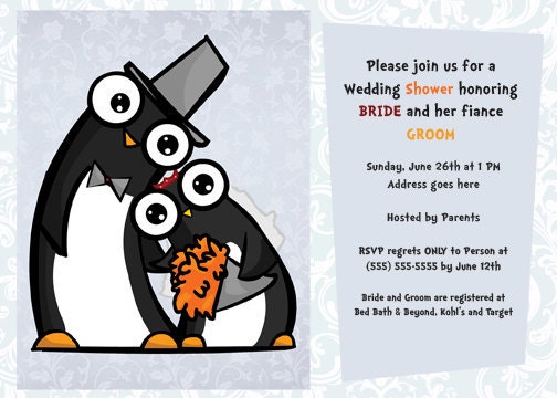 25 Unique Wedding Penguin Shower Invites Personalized with Your Details