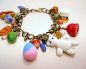 Polymer clay charm bracelet. Going to the fair. Cotton candy, carnival, food. Free US shipping.