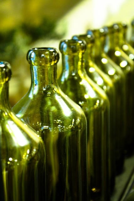 Green Olive Oil Bottles Paris, France - 8x10 Fine Art Photograph - emerald green