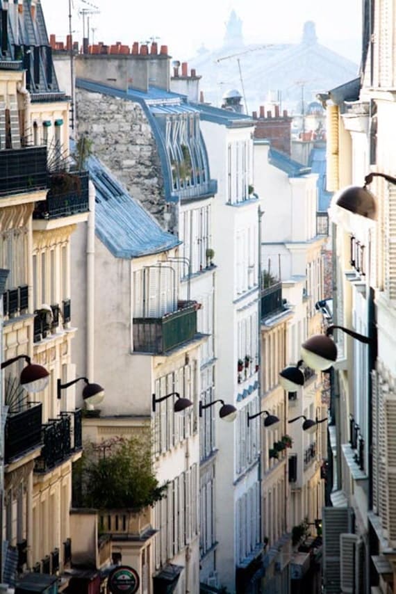 The romantic streets of Montmartre - 8x10 fine art photograph - soft blue and grey tones Paris, France - Paris Photography