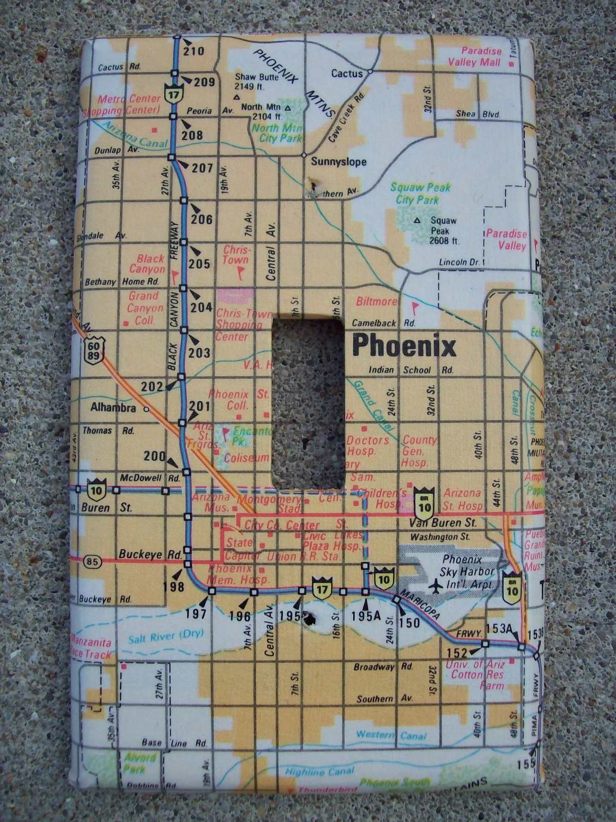 Vintage Phoenix Arizona City Road Map Light Switch Plate Cover