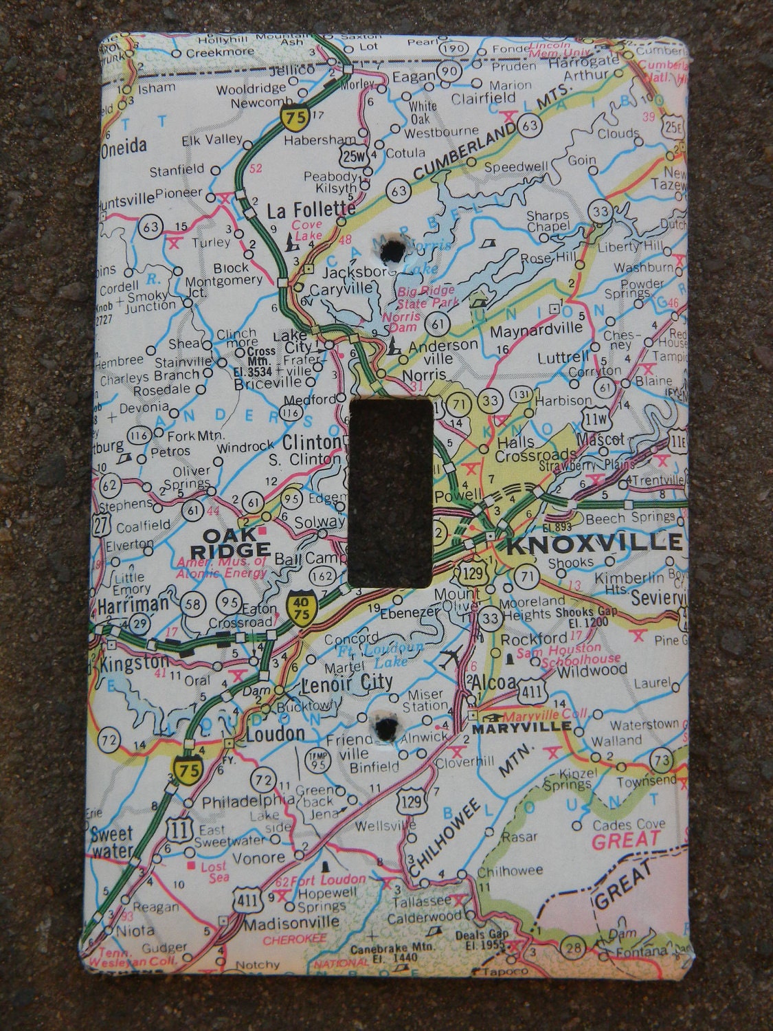 Knoxville Tennessee and Surrounding Area Road Map Light Switch Plate Cover