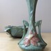 roseville art pottery bud vase, 187-7", grayed jade and pink